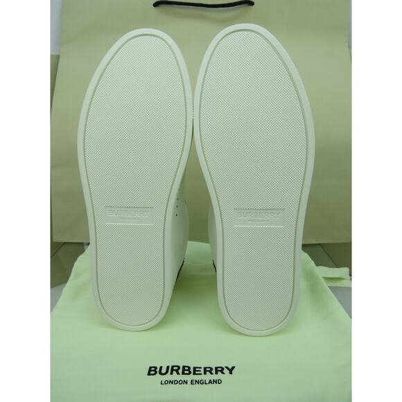 NIB BURBERRY ROBIN WHITE BEIGE CHECK LEATHER LOW LOGO SNEAKERS US 7 40 IT $870 - Picture 8 of 13